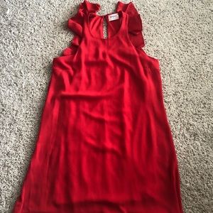 Red mini tank dress with ruffle back. Size L.